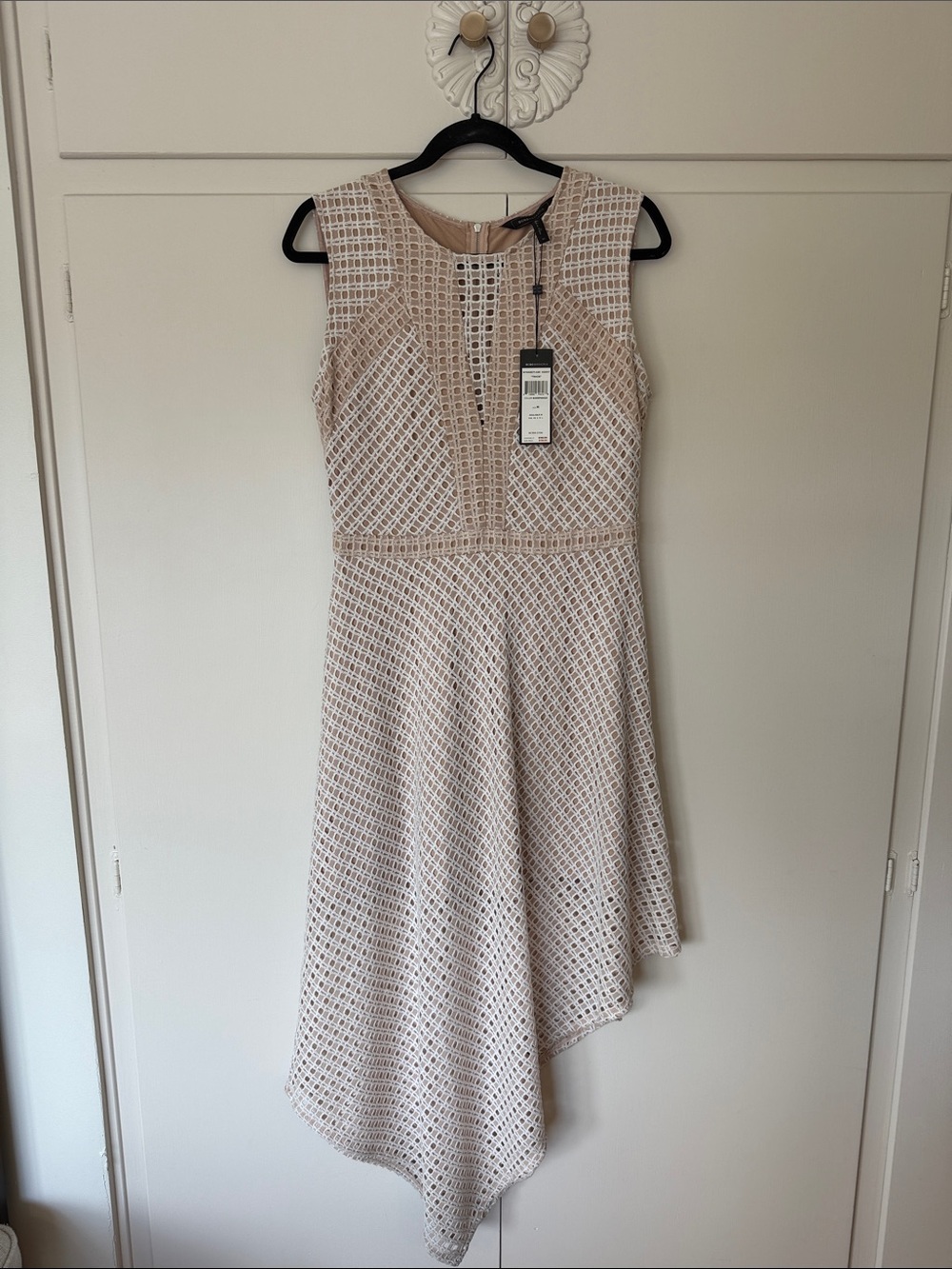 BCBGMaxAzria Cream Crochet Asymmetric Dress